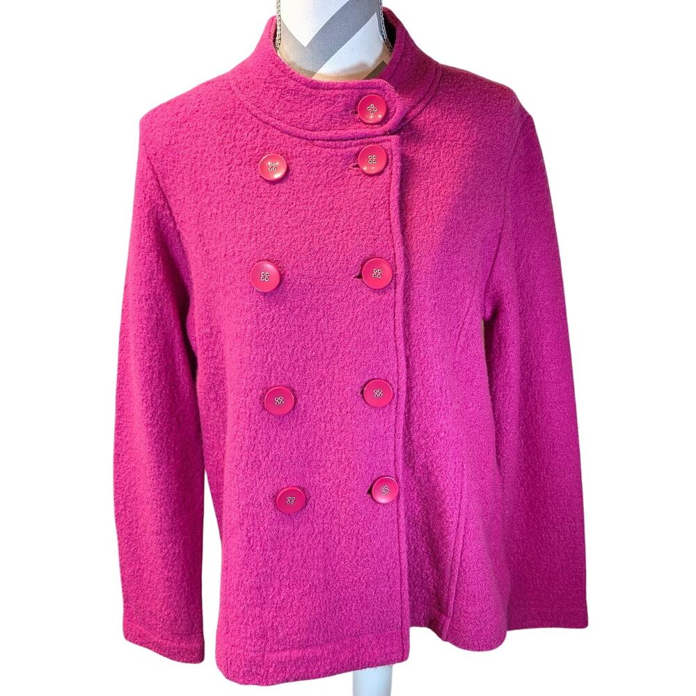 Linda Matthews Vintage 100% Wool Pink Double Breasted Cardigan Coat Jacket Large